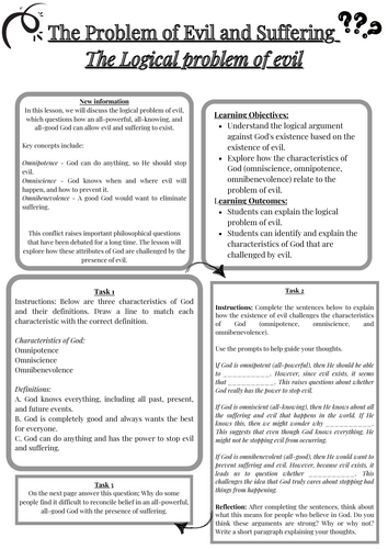 The logical problem of evil - worksheet- perfect for cover