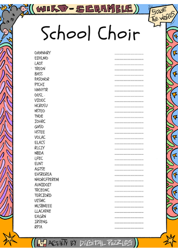 School Choir Word scramble Puzzle Worksheet Activity