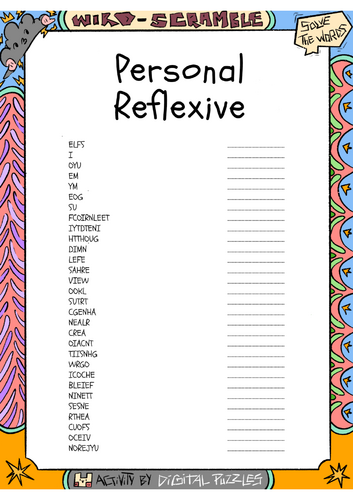 Personal Reflexive Word scramble Puzzle Worksheet Activity