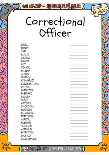 Correctional Officer Word scramble Puzzle Worksheet Activity