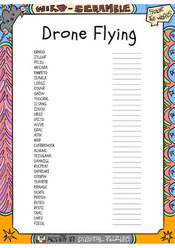 Drone Flying Word scramble Puzzle Worksheet Activity