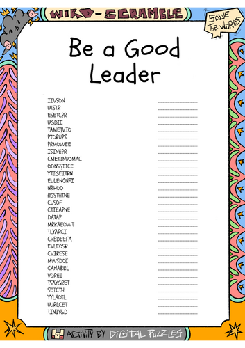 Be a Good Leader Word scramble Puzzle Worksheet Activity