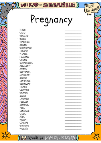 Pregnancy Word scramble Puzzle Worksheet Activity