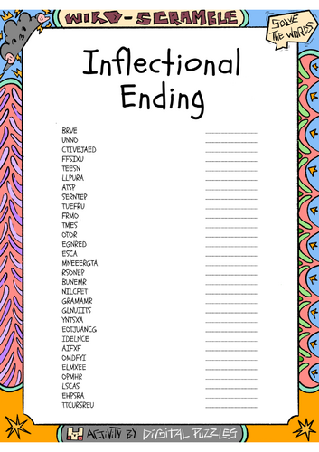 Inflectional Ending Word scramble Puzzle Worksheet Activity