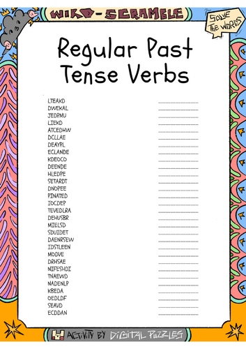 Regular Past Tense Verbs Word scramble Puzzle Worksheet Activity