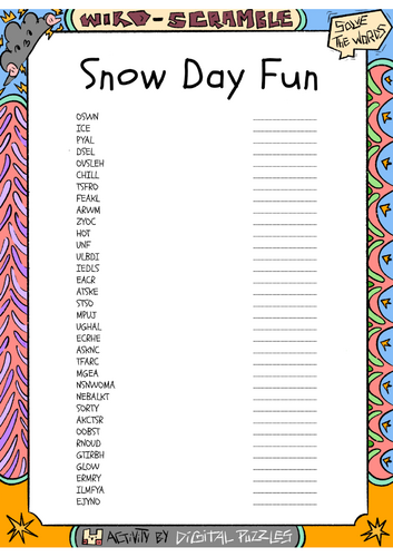 Snow Day Fun Word scramble Puzzle Worksheet Activity | Teaching Resources