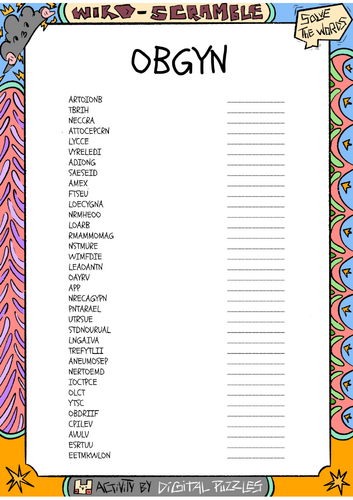 OBGYN Word scramble Puzzle Worksheet Activity