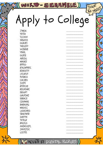 Apply to College Word scramble Puzzle Worksheet Activity