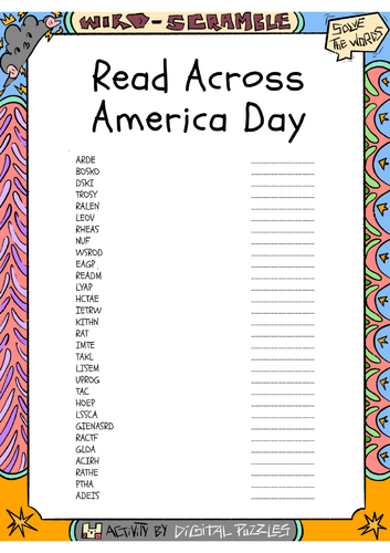 Read Across America Day Word scramble Puzzle Worksheet Activity