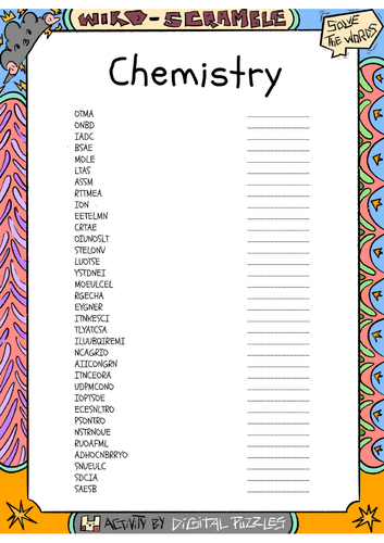 Chemistry Word scramble Puzzle Worksheet Activity