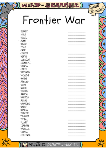 Frontier War Word scramble Puzzle Worksheet Activity