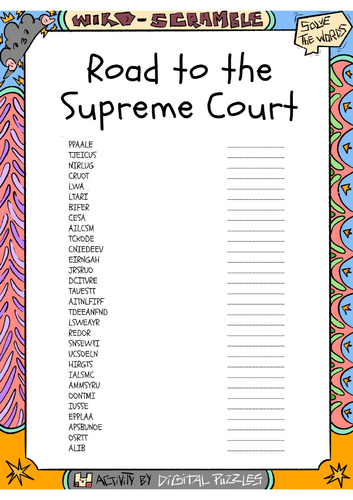 Road to the Supreme Court Word scramble Puzzle Worksheet Activity