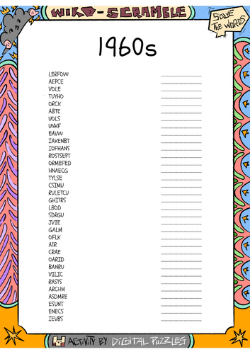 1960s Word scramble Puzzle Worksheet Activity