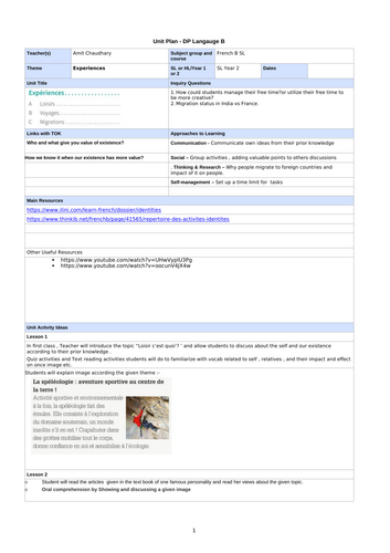 IBDP Unit Plan-Theme-Expériences