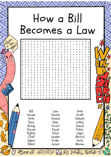 How a Bill Becomes a Law word search puzzle worksheet activity