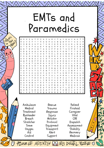 EMTs and Paramedics word search puzzle worksheet activity