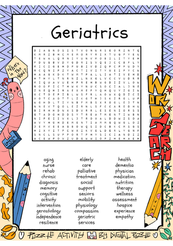 Geriatrics word search puzzle worksheet activity