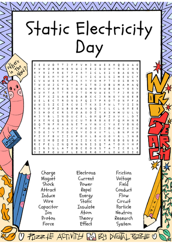 Static Electricity Day word search puzzle worksheet activity