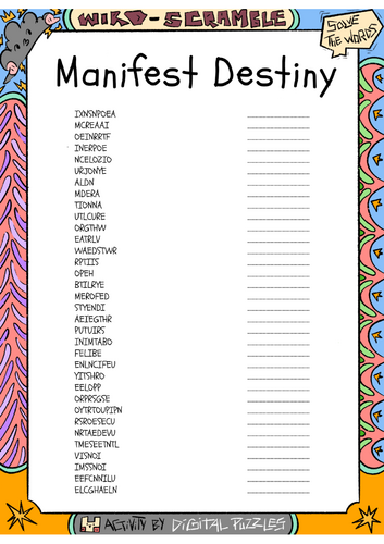 Manifest Destiny word scramble puzzle worksheet activity