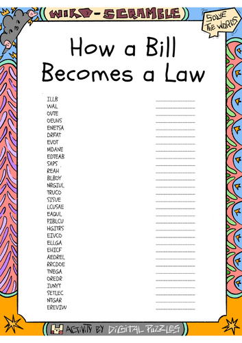 How a Bill Becomes a Law word scramble puzzle worksheet activity