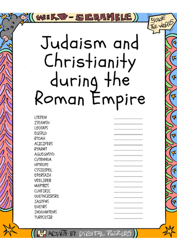 Judaism and Christianity during the Roman Empire word scramble puzzle worksheet activity