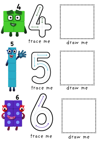 Numberblock - Draw me, Trace me (4, 5, 6)