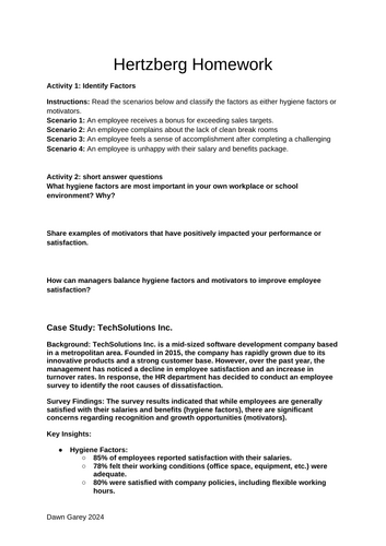 Hertzberg 2 Factor Theory  - theory of motivation