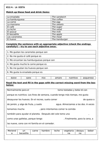 KS3/4 Spanish: La vida sana worksheets