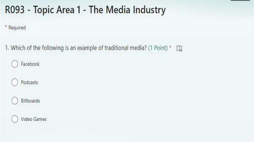 Creative iMedia R093 - Topic Area 1 - The Media Industry - Microsoft Forms Quiz/Assesment