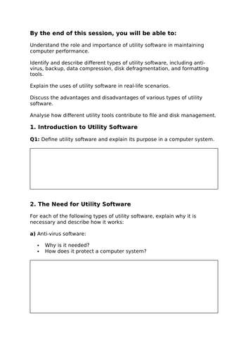 CIE A Level IT2.3 Utility Software - Worksheet