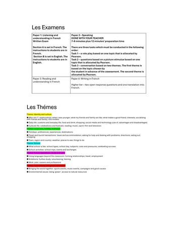 Theme 1  - GCSE French AQA - 14 Lessons