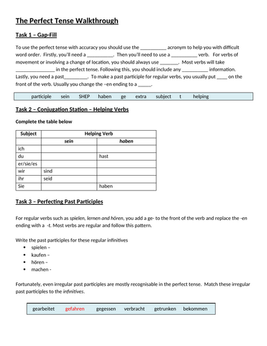 Perfect Tense Worksheet