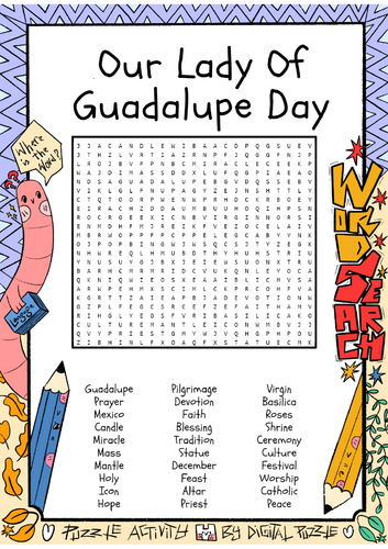 OUR LADY OF GUADALUPE DAY word search puzzle worksheet activity