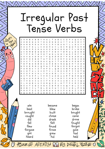 Irregular Past Tense Verbs word search puzzle worksheet activity