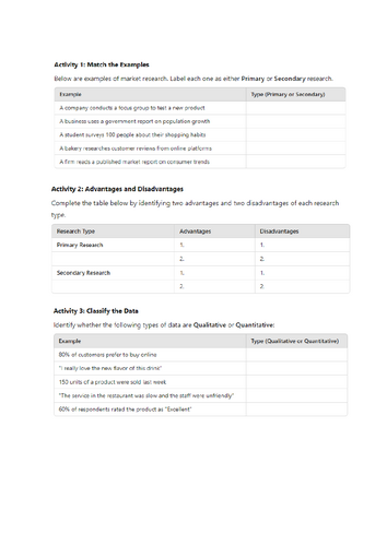 GCSE Business Eduqas 5.2 Market Research