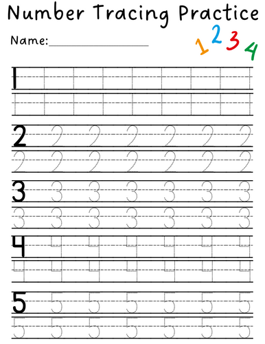 printable number tracing worksheets 1 to 5