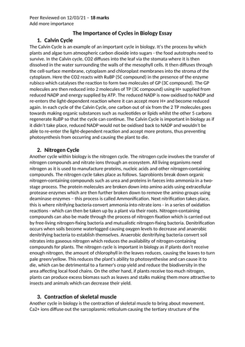 AQA A-Level Biology Essay - The Importance of Cycles in Biology