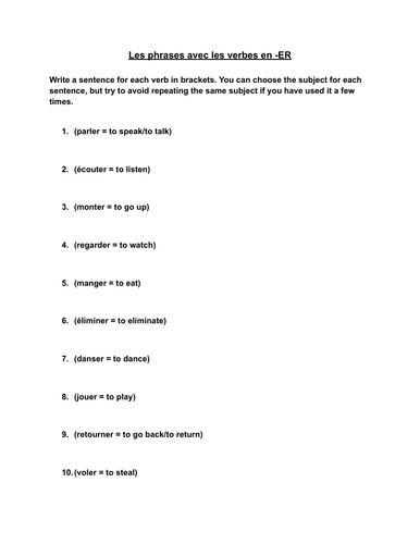 Making sentences in French activity - Activité méli-mélo