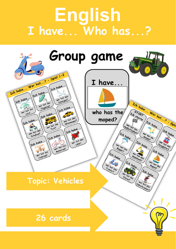 I Have, Who Has? Cardgame theme: vehicles