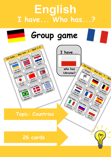 I Have, Who Has? Cardgame theme: Countries