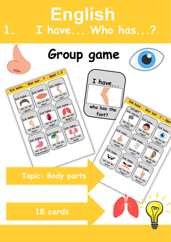 I Have, Who Has? Cardgame theme: body parts