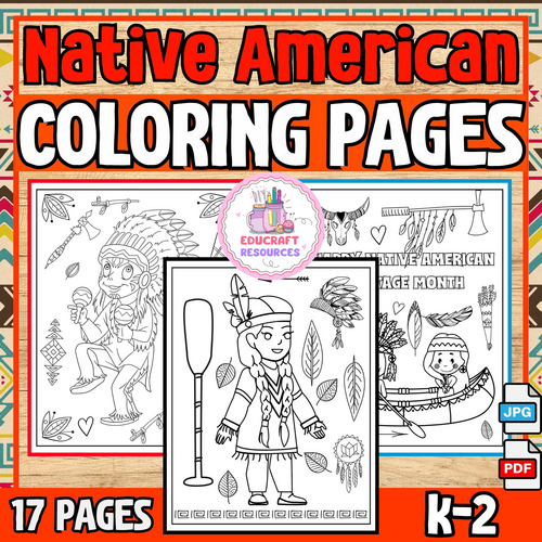 Native American Heritage Month coloring pages | Indian American activities k-2