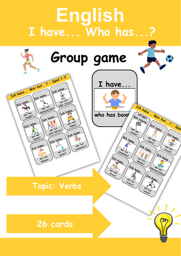 I Have, Who Has? Cardgame theme: Verbs