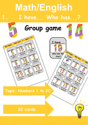 I Have, Who Has? Cardgame theme: Numbers 1 to 20