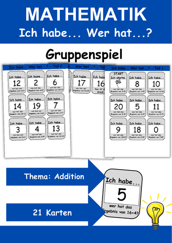 Ich habe, wer hat? Kartenspiel Thema: Addition