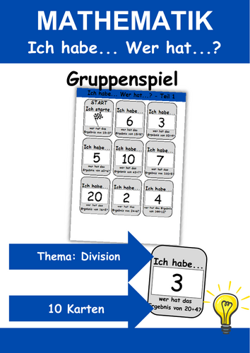 Ich habe, wer hat? Kartenspiel Thema: Division (Mathematik)