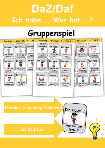 Ich habe, wer hat? Kartenspiel Thema: Fasching / Karneval