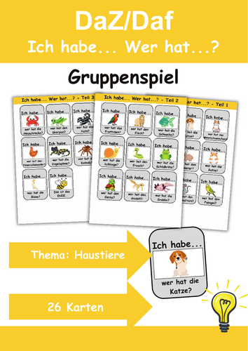 Ich habe, wer hat? Kartenspiel Thema: Haustiere