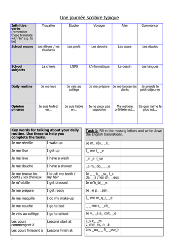 Typical school day and perfect tense deliberate practice