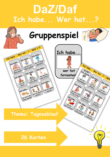 Ich habe, wer hat? Kartenspiel Thema: Tagesablauf